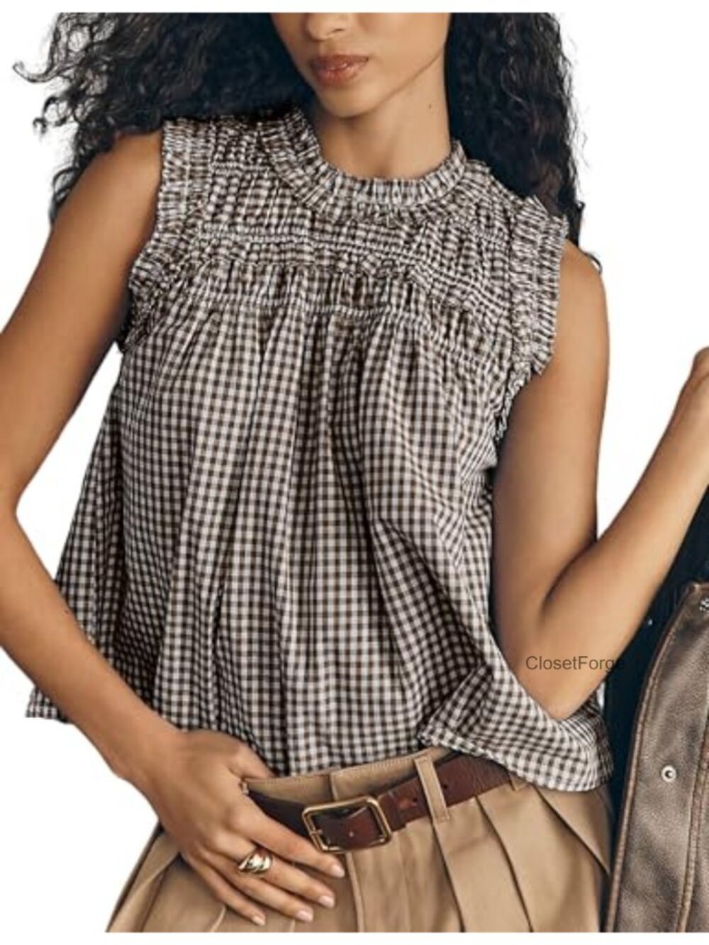 Women's Plaid Peplum Babydoll Blouse Sleeveless Cotton